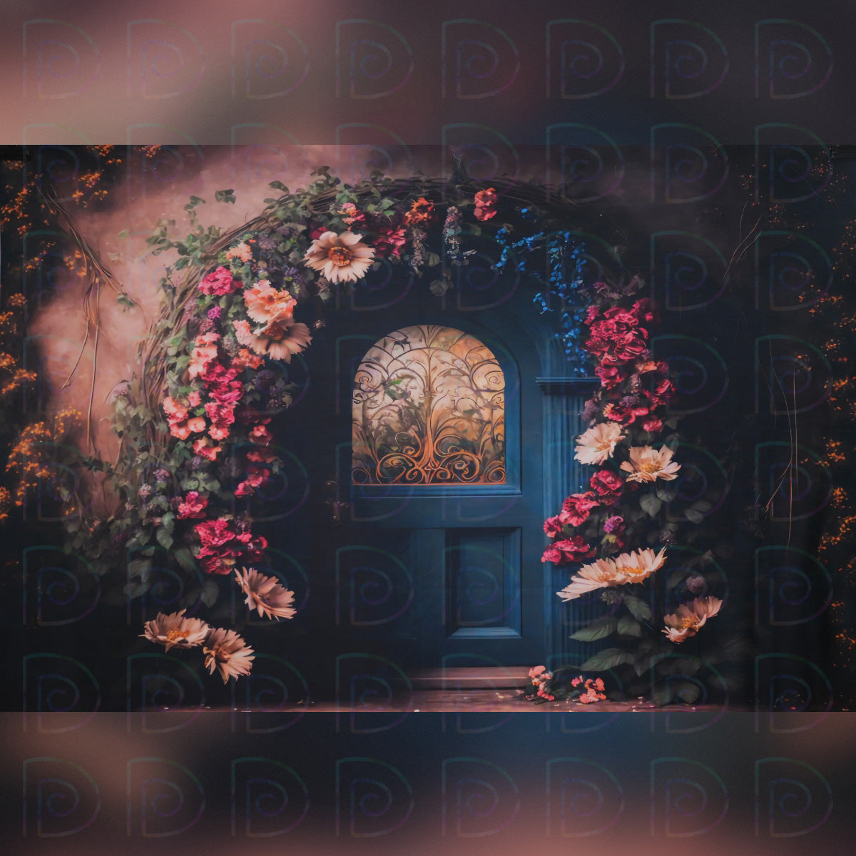 Blue Floral Door Backdrop
