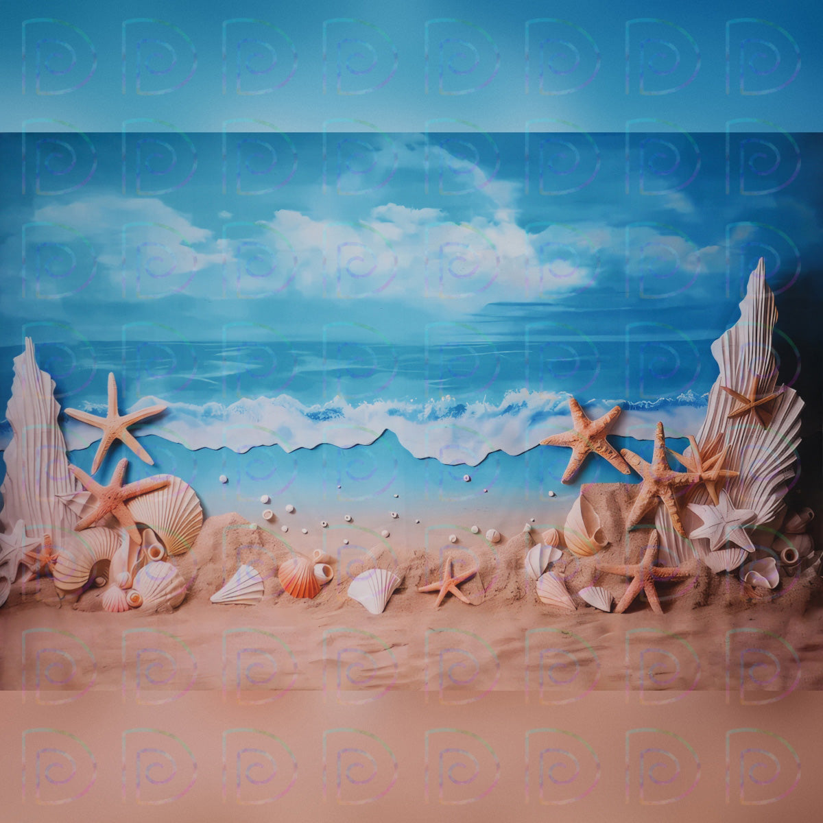 Blue Sea Shells Backdrop