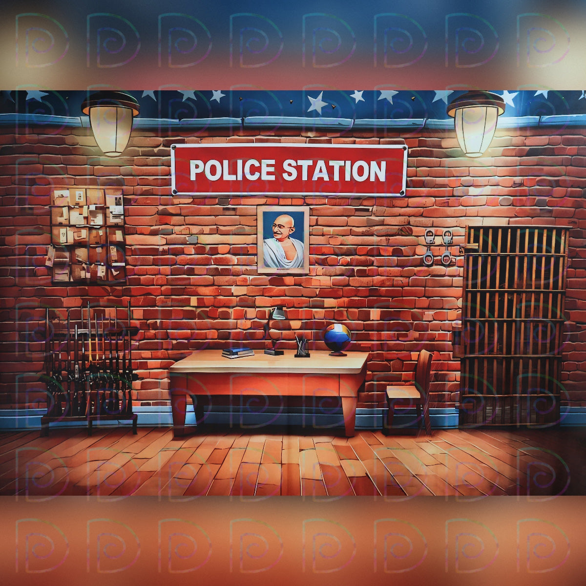 Cartoon Police Station Backdrop