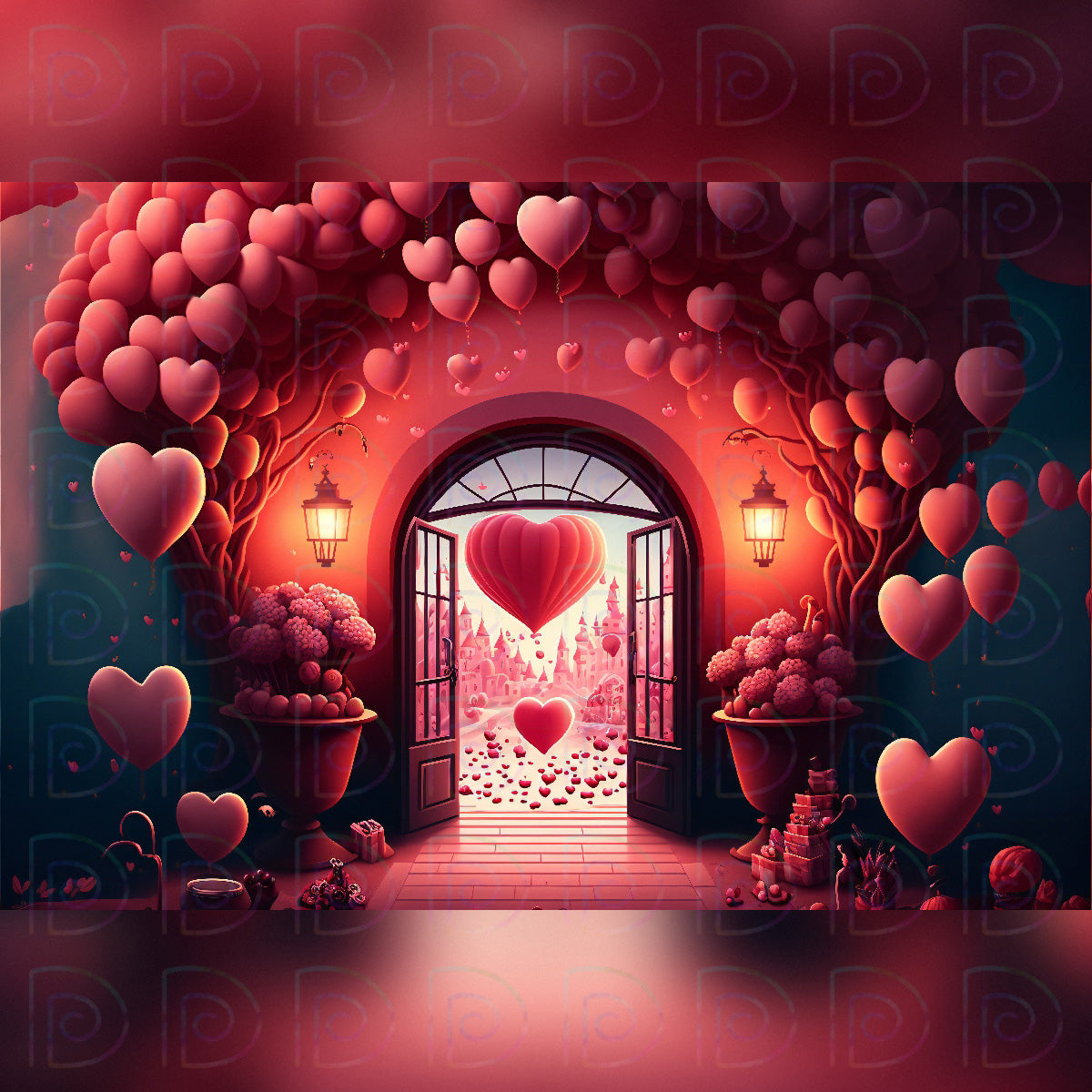 Valentine Balloons Backdrop
