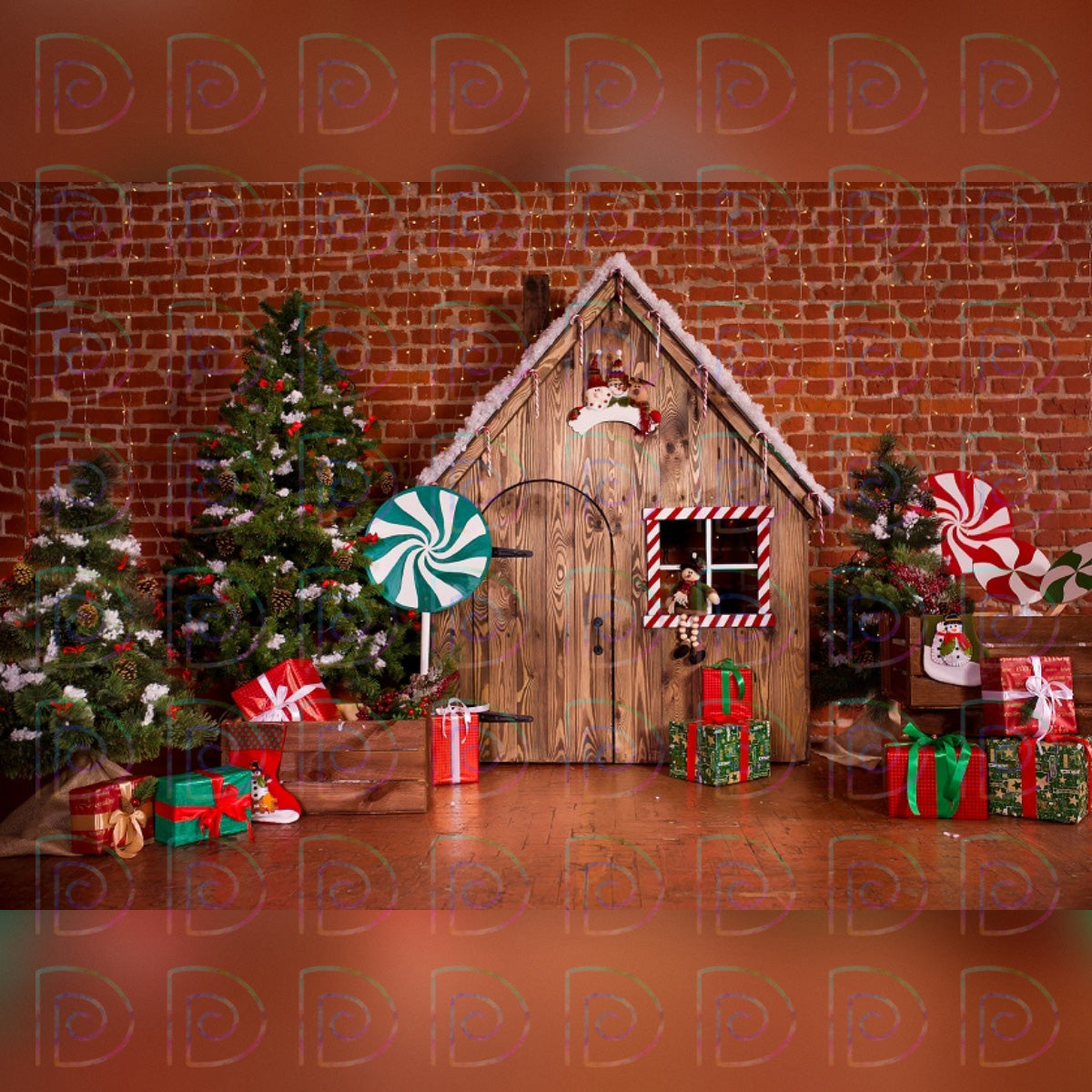 X-Mas Wooden House Backdrop
